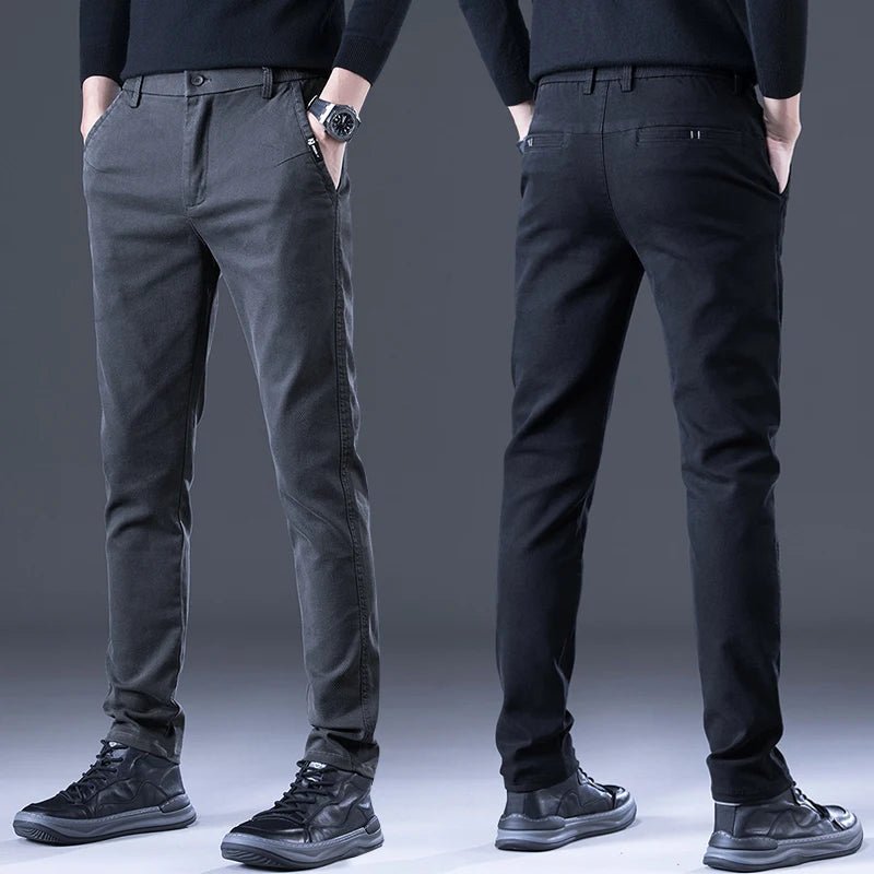 Men's Business Autumn Pants Fashion Casual Comfortable Slim Elastic Trousers Male Clothes Classic Grey Black Coffee - PratSN