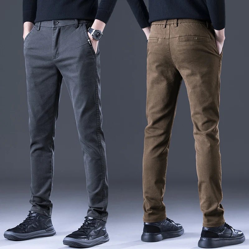 Men's Business Autumn Pants Fashion Casual Comfortable Slim Elastic Trousers Male Clothes Classic Grey Black Coffee - PratSN