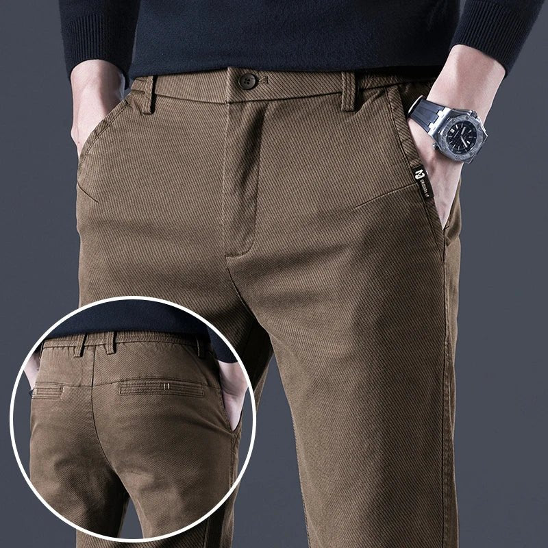 Men's Business Autumn Pants Fashion Casual Comfortable Slim Elastic Trousers Male Clothes Classic Grey Black Coffee - PratSN
