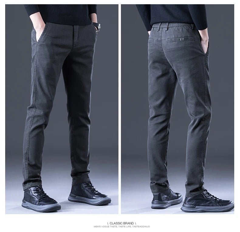 Men's Business Autumn Pants Fashion Casual Comfortable Slim Elastic Trousers Male Clothes Classic Grey Black Coffee - PratSN