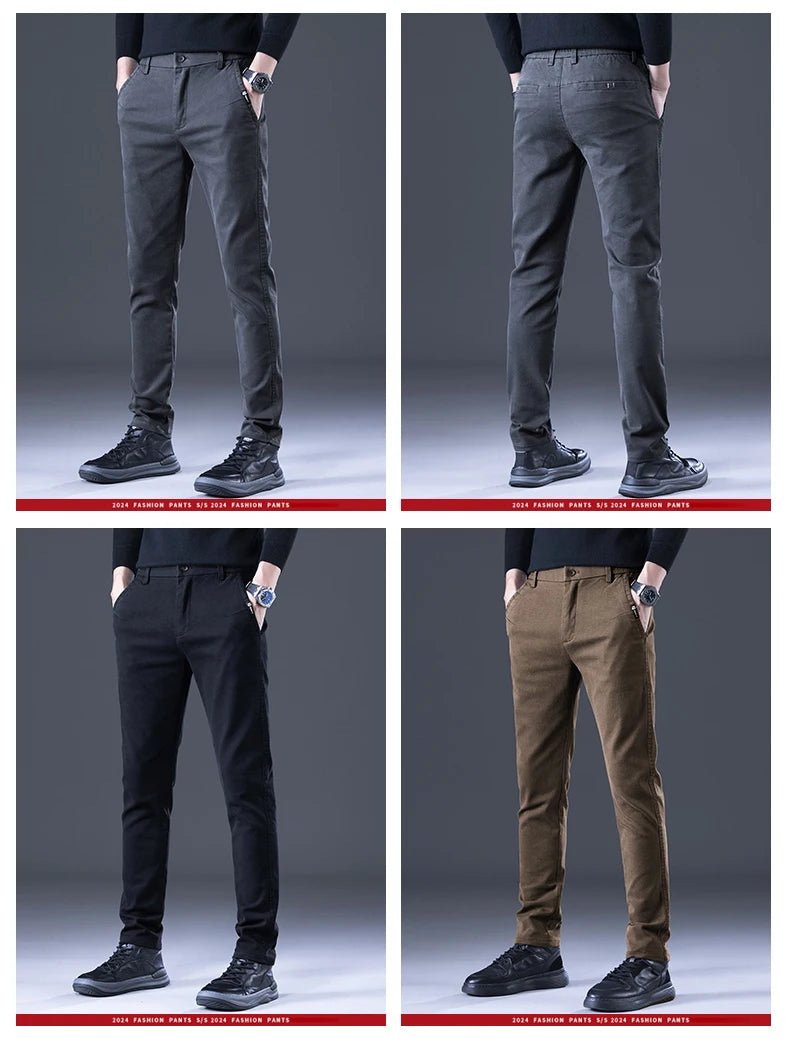 Men's Business Autumn Pants Fashion Casual Comfortable Slim Elastic Trousers Male Clothes Classic Grey Black Coffee - PratSN