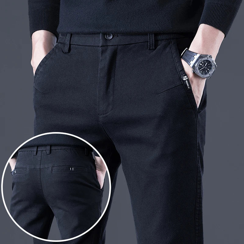 Men's Business Autumn Pants Fashion Casual Comfortable Slim Elastic Trousers Male Clothes Classic Grey Black Coffee - PratSN