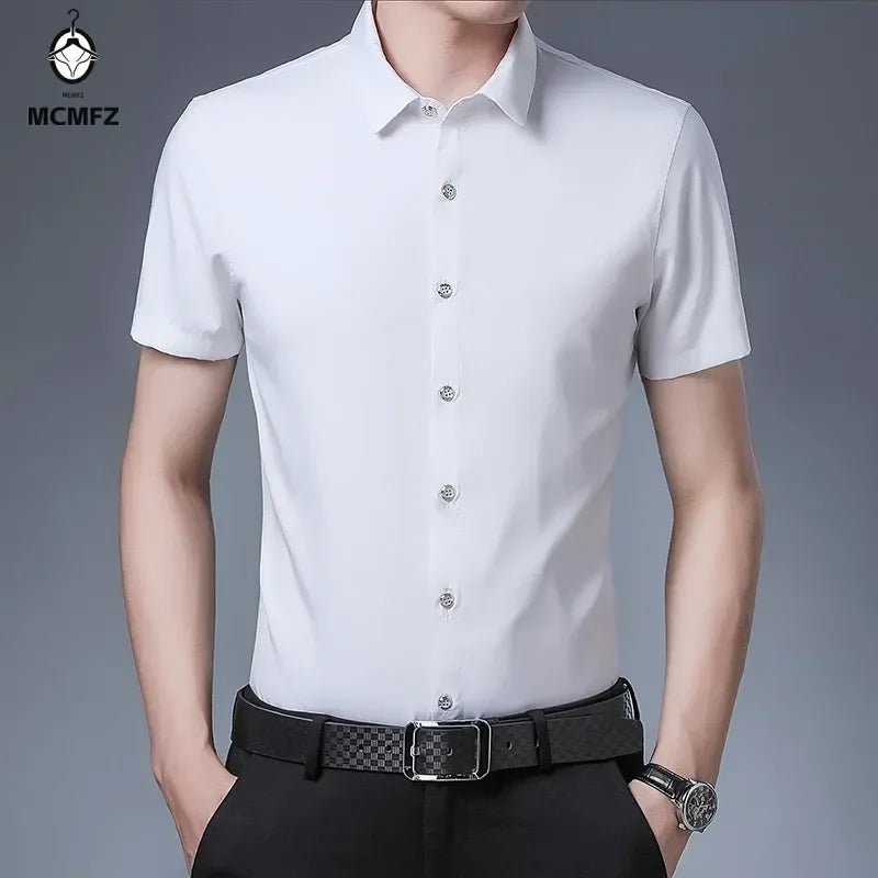 Men's Business Casual Solid Color Short Sleeved Shirt Non Ironing Comfortable Top - PratSN
