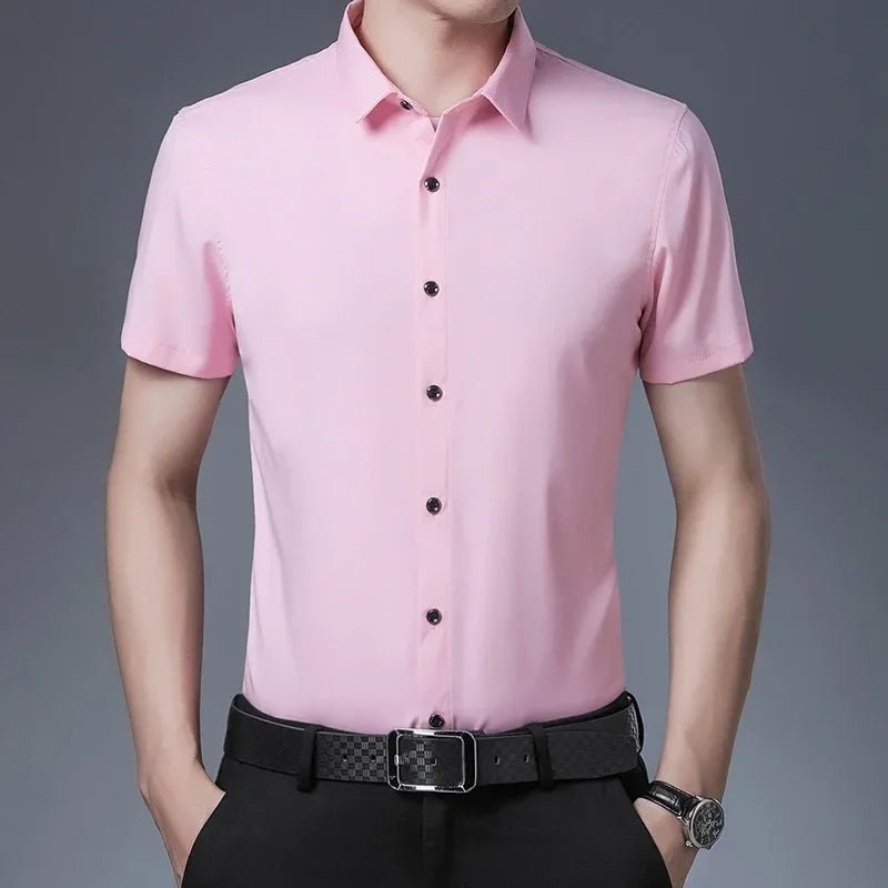 Men's Business Casual Solid Color Short Sleeved Shirt Non Ironing Comfortable Top - PratSN
