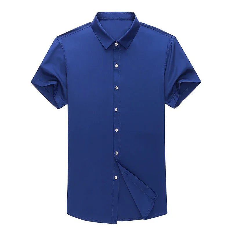 Men's Business Casual Solid Color Short Sleeved Shirt Non Ironing Comfortable Top - PratSN