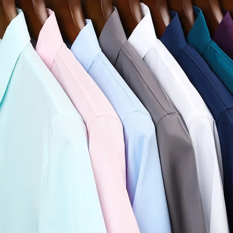 Men's Business Casual Solid Color Short Sleeved Shirt Non Ironing Comfortable Top - PratSN