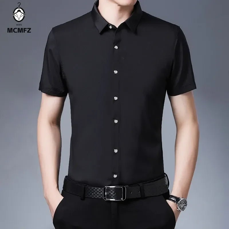 Men's Business Casual Solid Color Short Sleeved Shirt Non Ironing Comfortable Top - PratSN