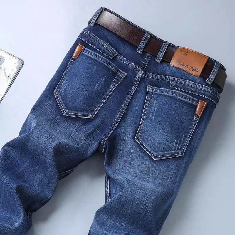 Men's Business Casual Work XL Plus Printed Pants Mid Pocket Solid Knitted Softener Colored Pattern Washed Logo Jeans - PratSN