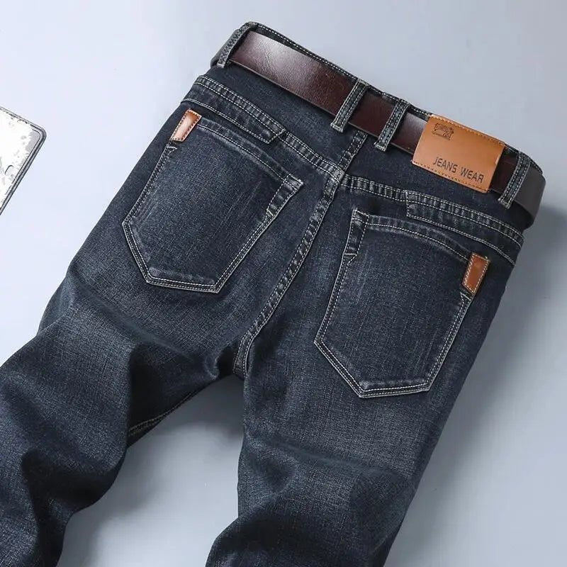 Men's Business Casual Work XL Plus Printed Pants Mid Pocket Solid Knitted Softener Colored Pattern Washed Logo Jeans - PratSN