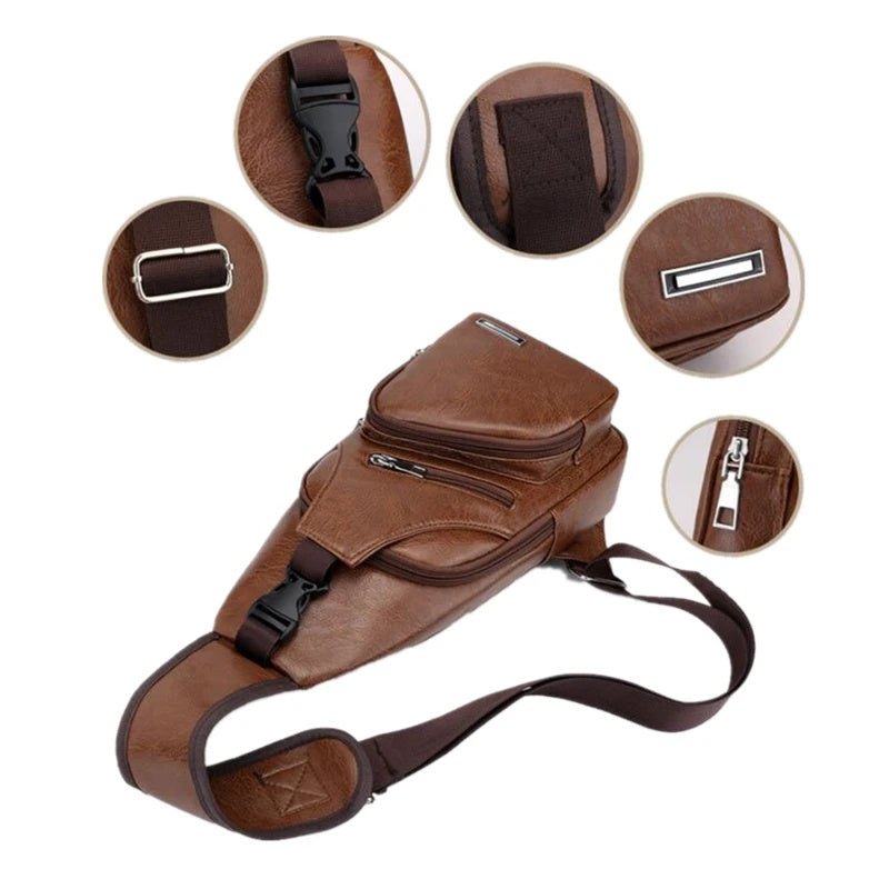 Men's Business Sling Bags Luxury Brand Bag Leather Chest Bag Crossbody Shoulder Bag - PratSN