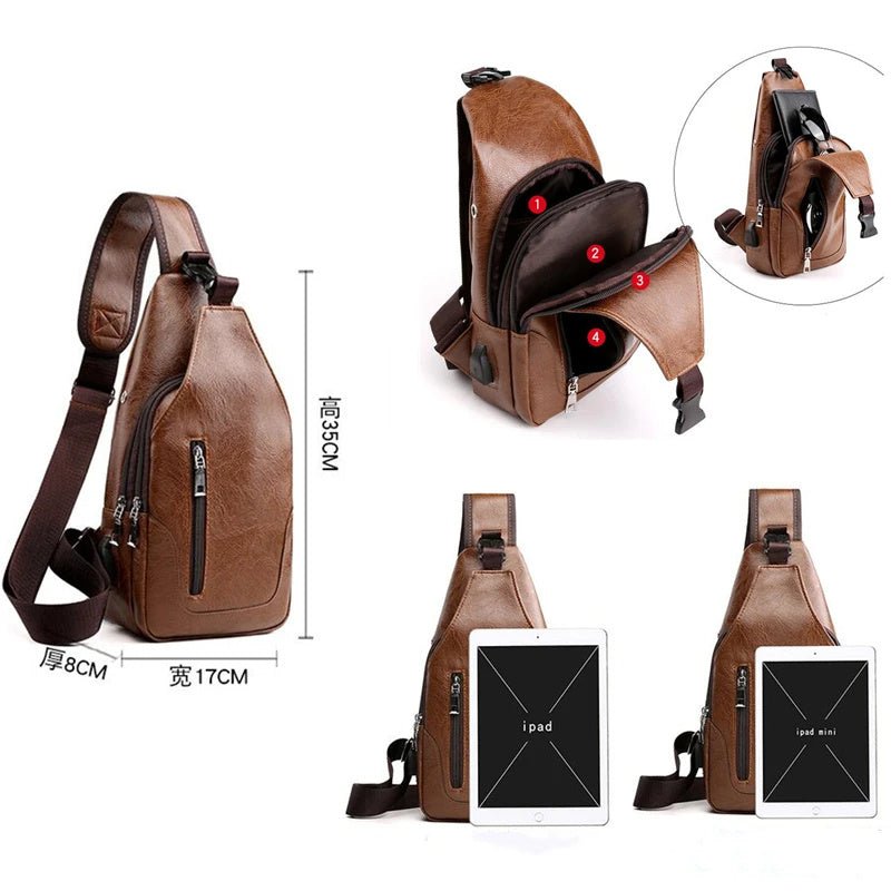 Men's Business Sling Bags Luxury Brand Bag Leather Chest Bag Crossbody Shoulder Bag - PratSN