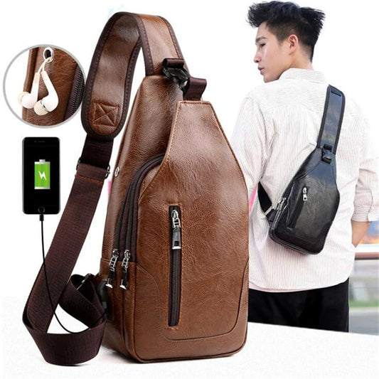 Men's Business Sling Bags Luxury Brand Bag Leather Chest Bag Crossbody Shoulder Bag - PratSN