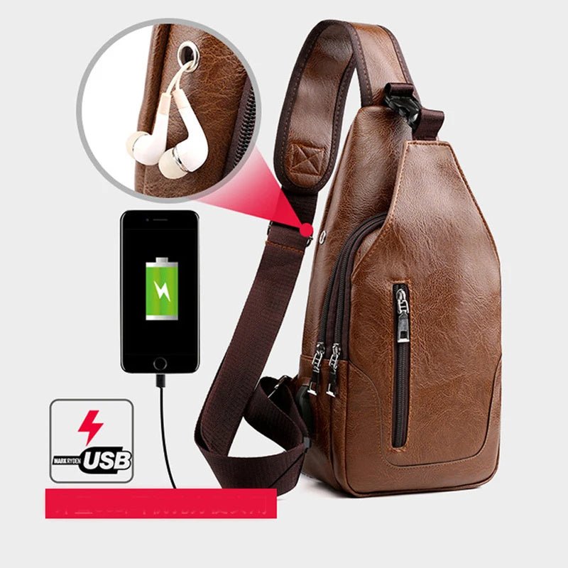 Men's Business Sling Bags Luxury Brand Bag Leather Chest Bag Crossbody Shoulder Bag - PratSN