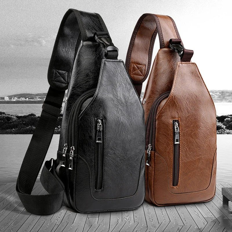 Men's Business Sling Bags Luxury Brand Bag Leather Chest Bag Crossbody Shoulder Bag - PratSN