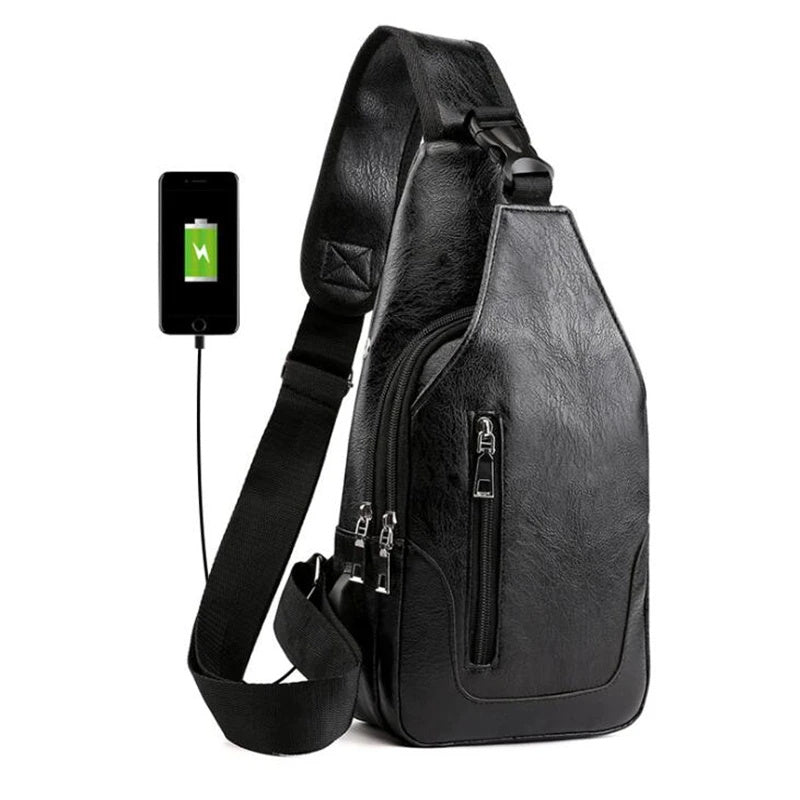 Men's Business Sling Bags Luxury Brand Bag Leather Chest Bag Crossbody Shoulder Bag - PratSN