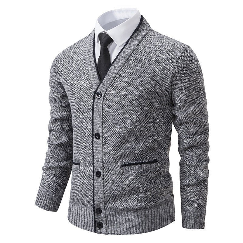 Men's Cardigan Coat Casual Fleece - lined Cardigan Long Sleeve Stand Collar Sweater - PratSN