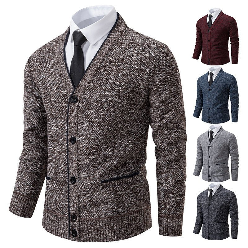 Men's Cardigan Coat Casual Fleece - lined Cardigan Long Sleeve Stand Collar Sweater - PratSN