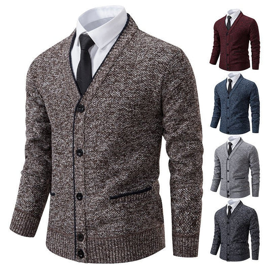 Men's Cardigan Coat Casual Fleece - lined Cardigan Long Sleeve Stand Collar Sweater - PratSN