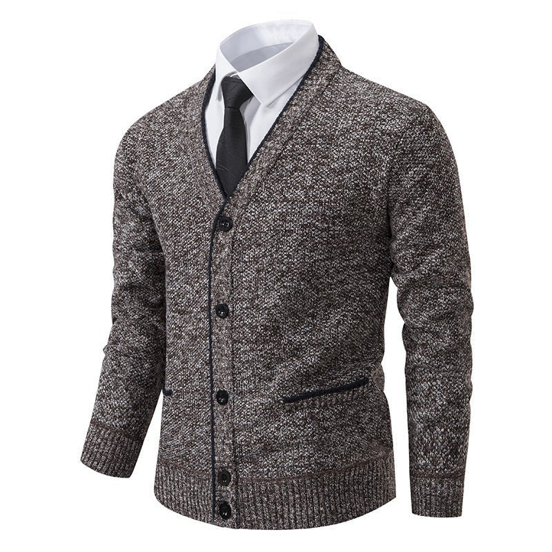 Men's Cardigan Coat Casual Fleece - lined Cardigan Long Sleeve Stand Collar Sweater - PratSN