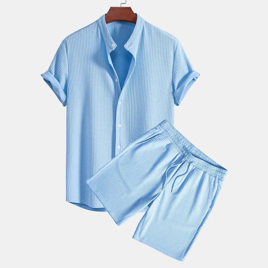 Men's Casual Loose Multi - color Beachwear Short Sleeve Shorts Two - piece Set - PratSN