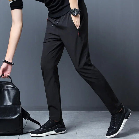 Men's Casual Pants Straight Slim Fit Elastic Waist Jogger Korean Classic Blue Black Gray Male Brand Trousers Plus Size - PratSN