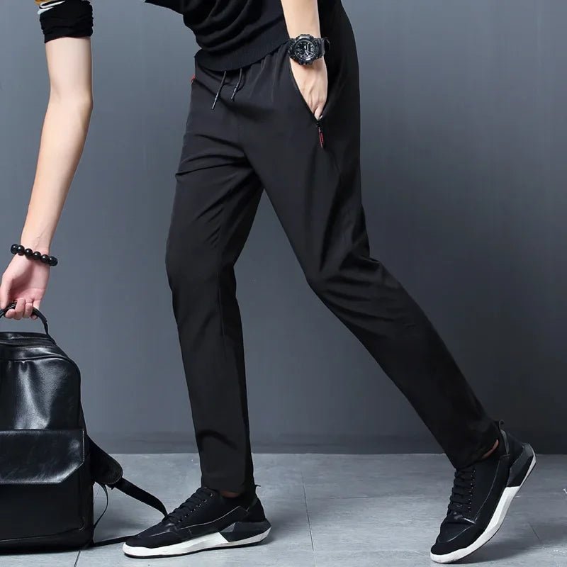 Men's Casual Pants Straight Slim Fit Elastic Waist Jogger Korean Classic Blue Black Gray Male Brand Trousers Plus Size - PratSN