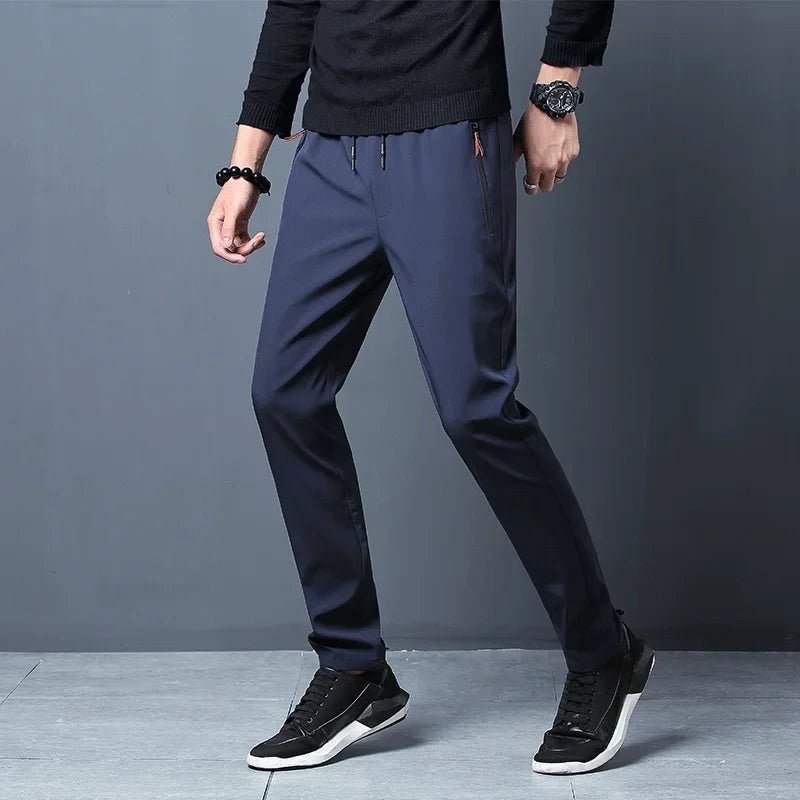 Men's Casual Pants Straight Slim Fit Elastic Waist Jogger Korean Classic Blue Black Gray Male Brand Trousers Plus Size - PratSN