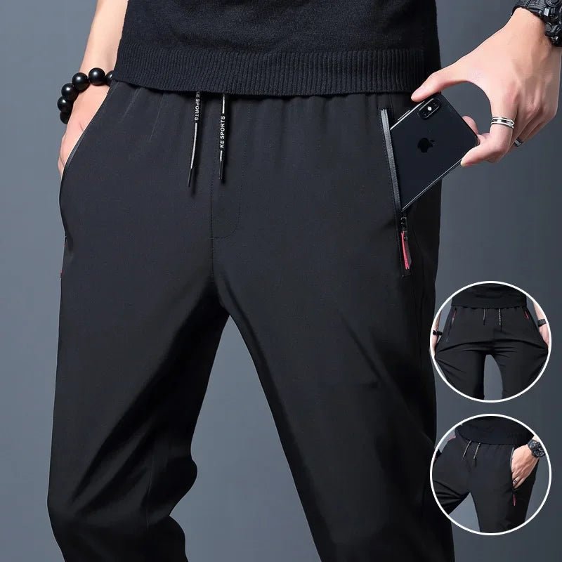 Men's Casual Pants Straight Slim Fit Elastic Waist Jogger Korean Classic Blue Black Gray Male Brand Trousers Plus Size - PratSN