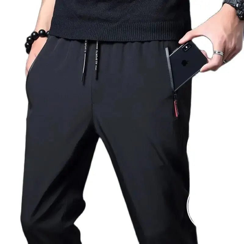 Men's Casual Pants Straight Slim Fit Elastic Waist Jogger Korean Classic Blue Black Gray Male Brand Trousers Plus Size - PratSN