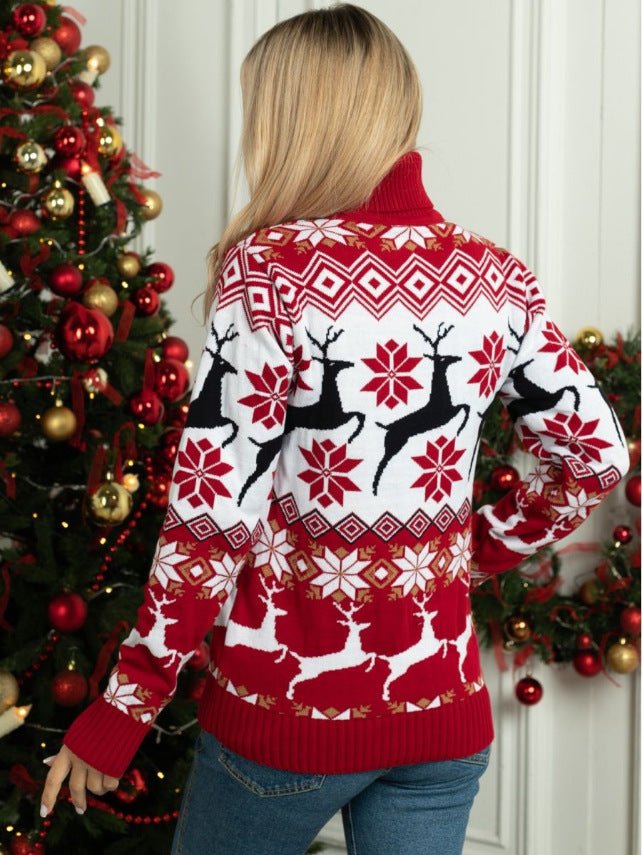Men's Clothing Women's Couple Wear Christmas Elk Jacquard Long Sleeve Turtleneck Sweater - PratSN
