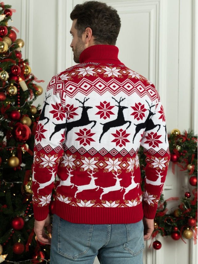 Men's Clothing Women's Couple Wear Christmas Elk Jacquard Long Sleeve Turtleneck Sweater - PratSN