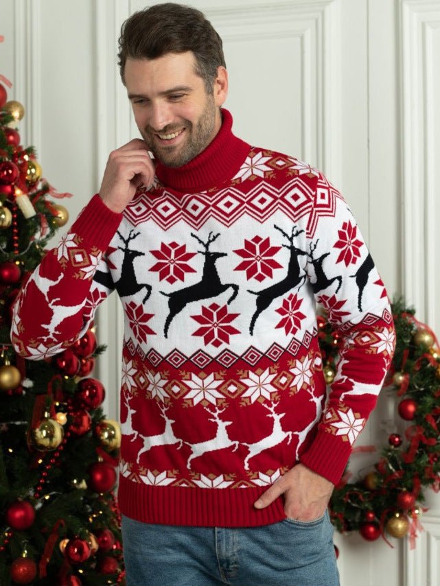 Men's Clothing Women's Couple Wear Christmas Elk Jacquard Long Sleeve Turtleneck Sweater - PratSN