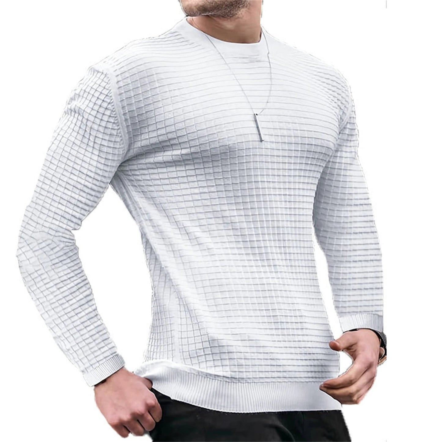 Men's coat fashion small check Waffle youth round neck jacquard check hoodie - PratSN