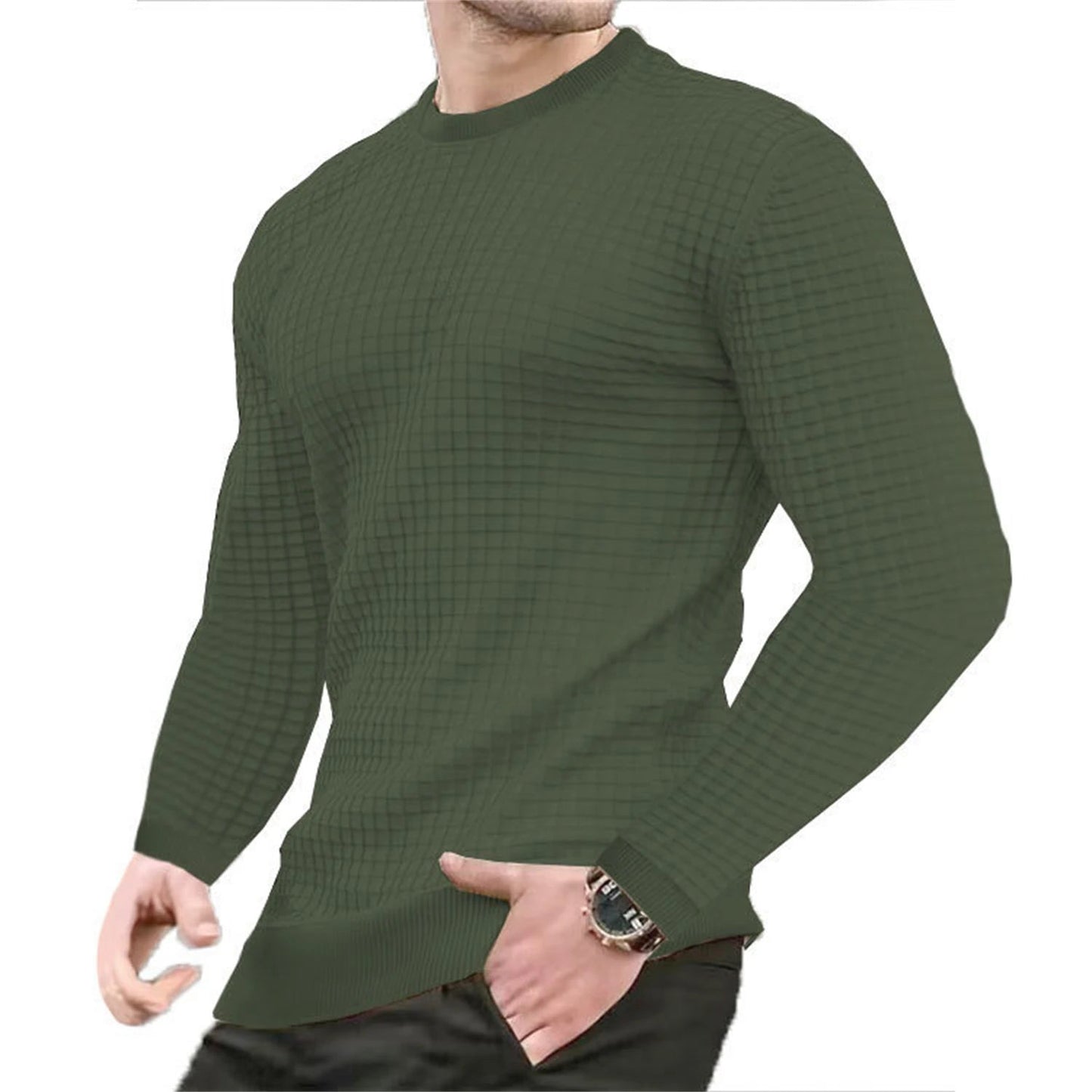 Men's coat fashion small check Waffle youth round neck jacquard check hoodie - PratSN