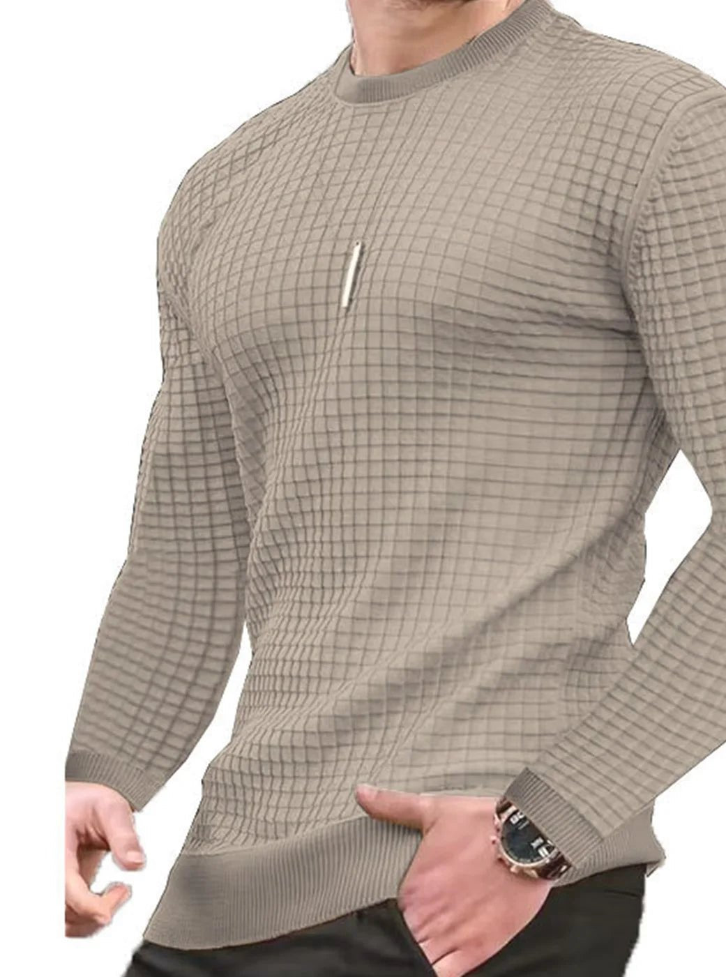 Men's coat fashion small check Waffle youth round neck jacquard check hoodie - PratSN