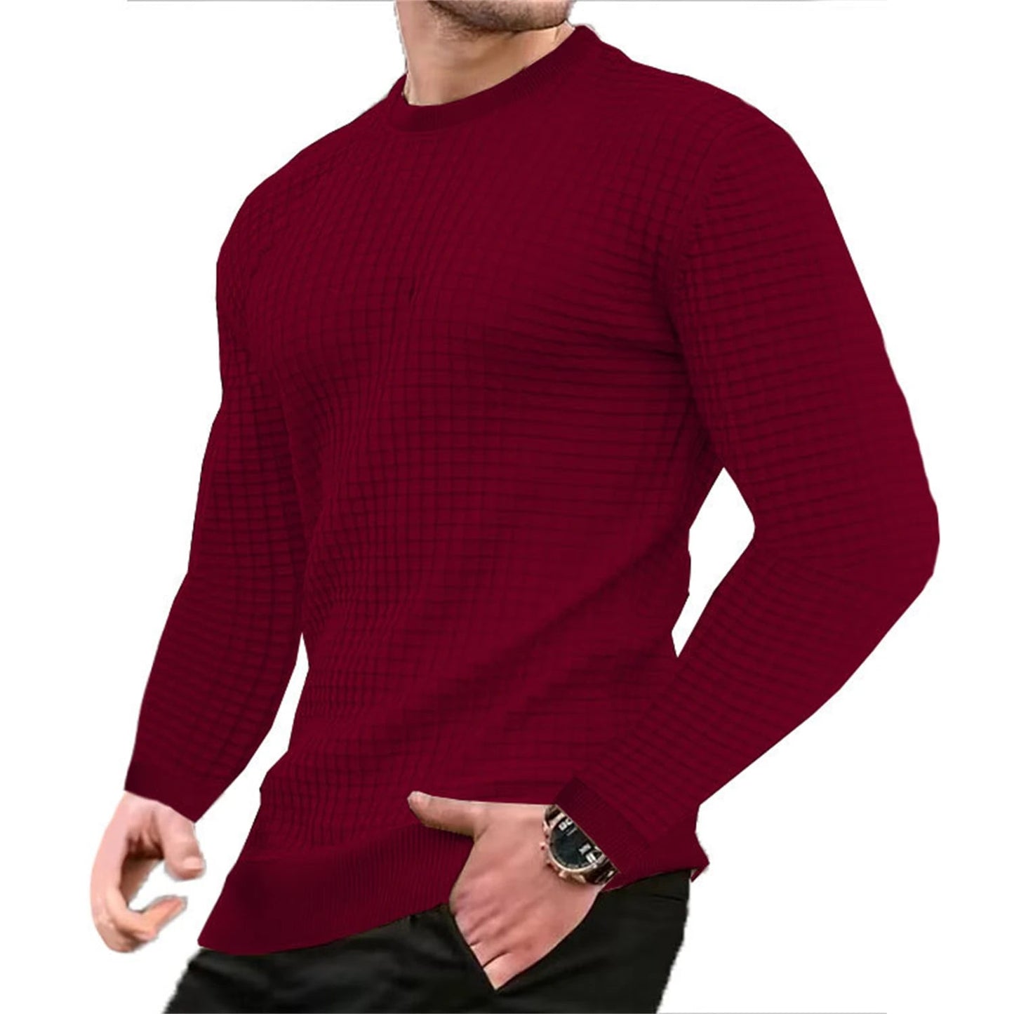 Men's coat fashion small check Waffle youth round neck jacquard check hoodie - PratSN