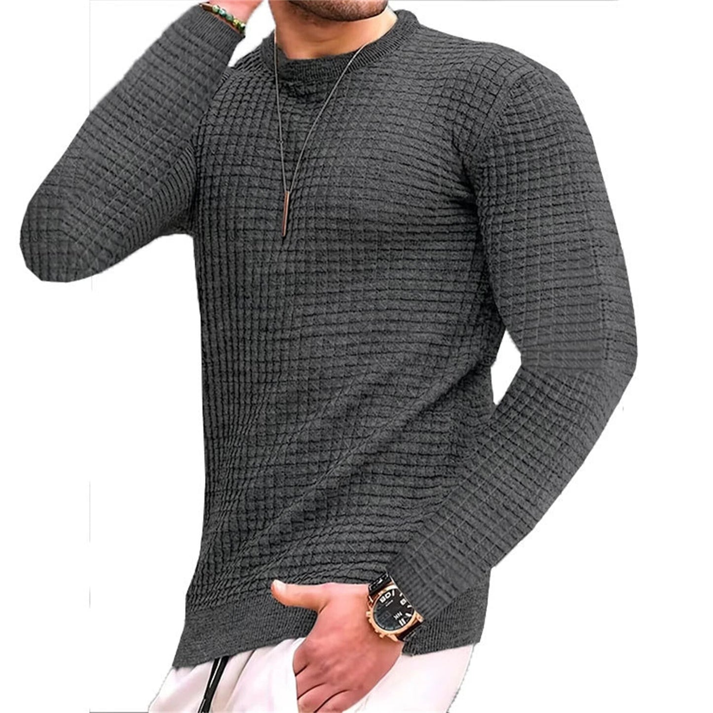 Men's coat fashion small check Waffle youth round neck jacquard check hoodie - PratSN