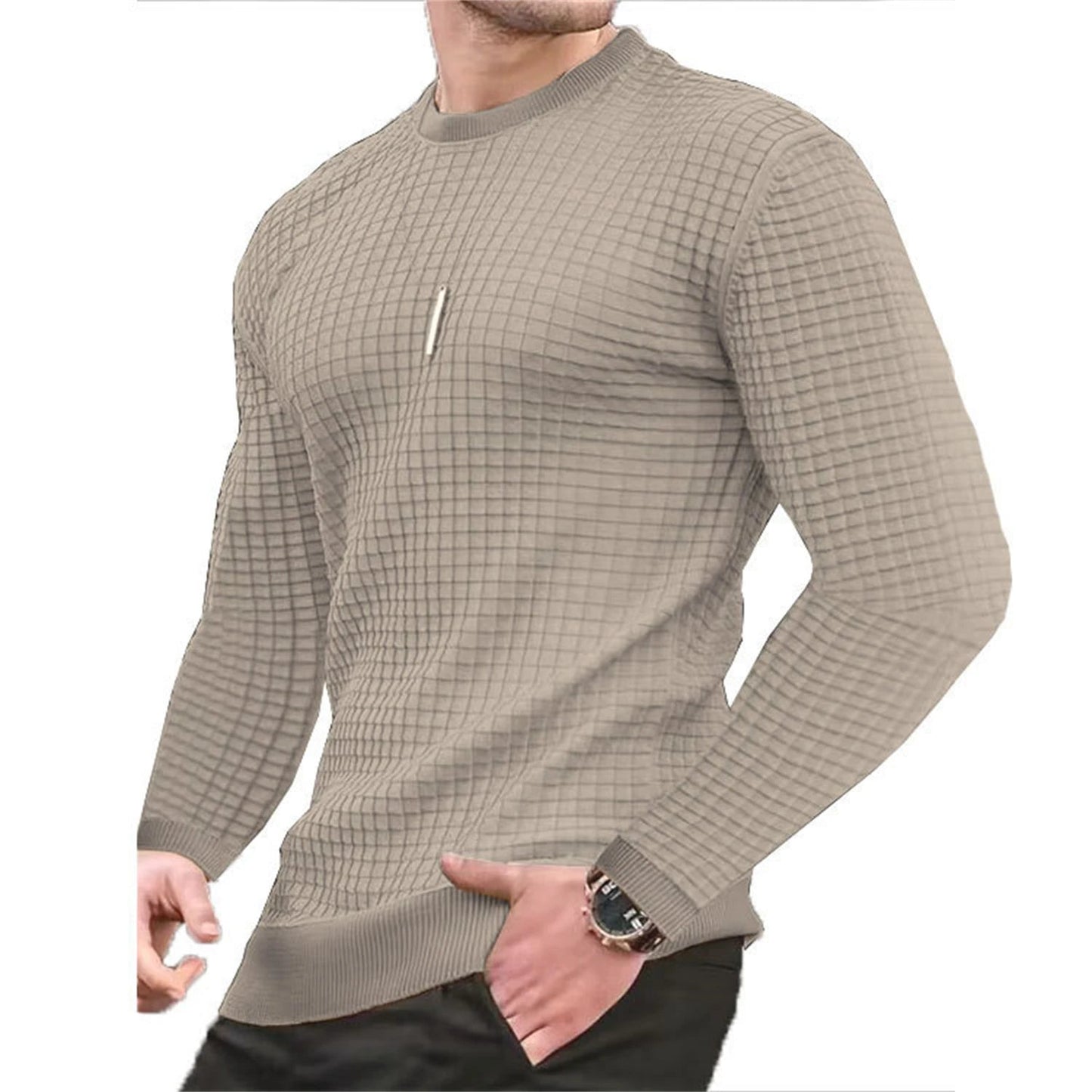 Men's coat fashion small check Waffle youth round neck jacquard check hoodie - PratSN