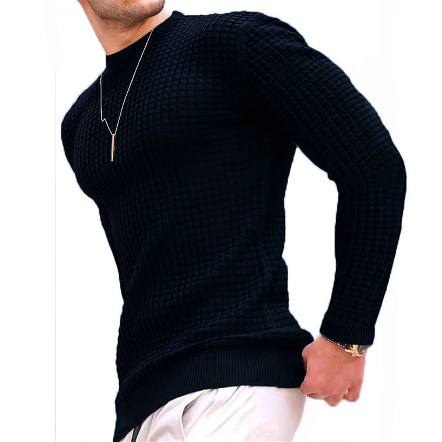 Men's coat fashion small check Waffle youth round neck jacquard check hoodie - PratSN