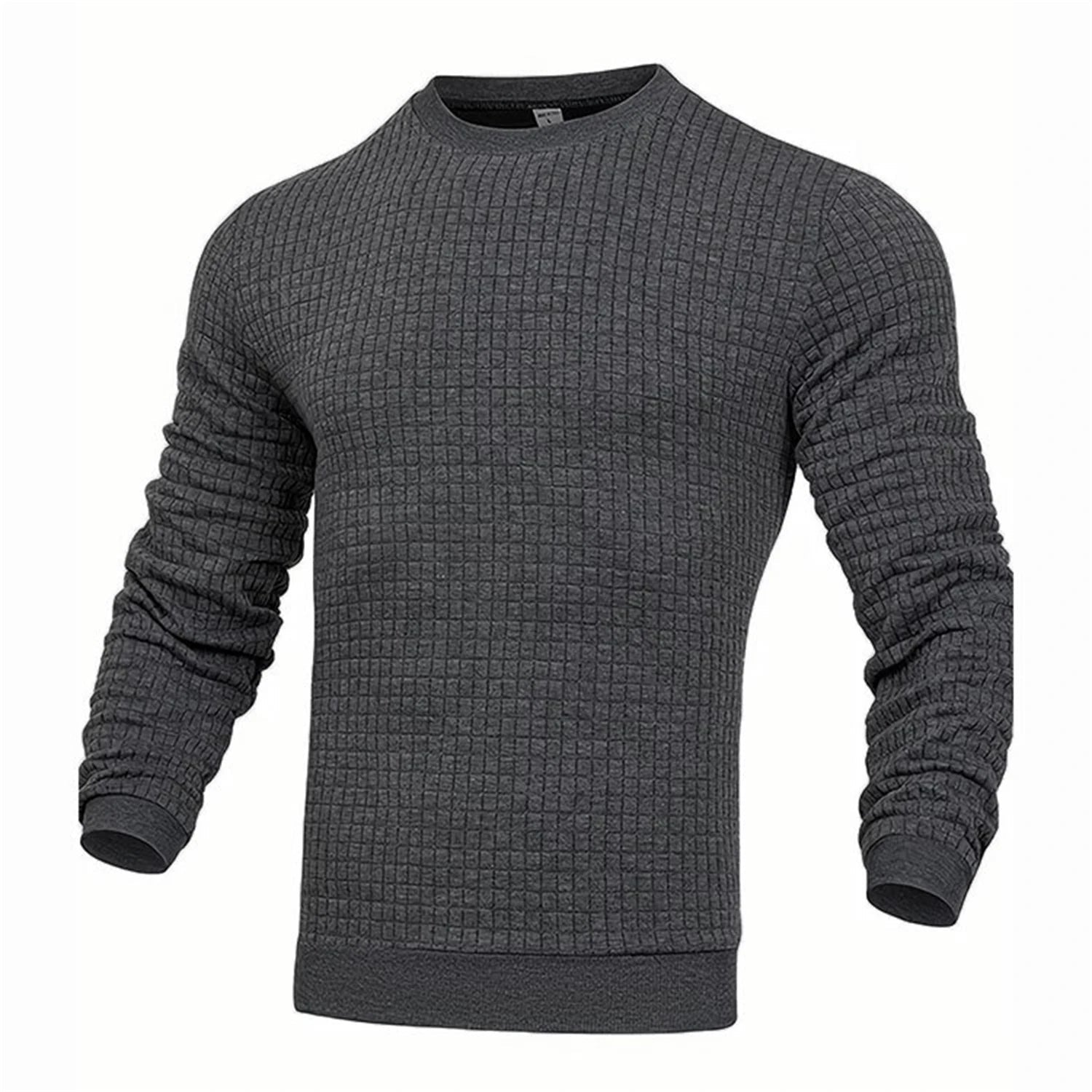 Men's coat fashion small check Waffle youth round neck jacquard check hoodie - PratSN