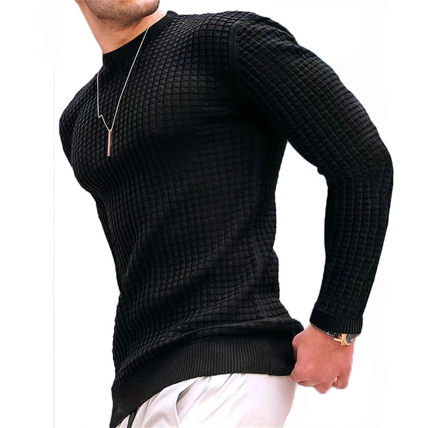 Men's coat fashion small check Waffle youth round neck jacquard check hoodie - PratSN