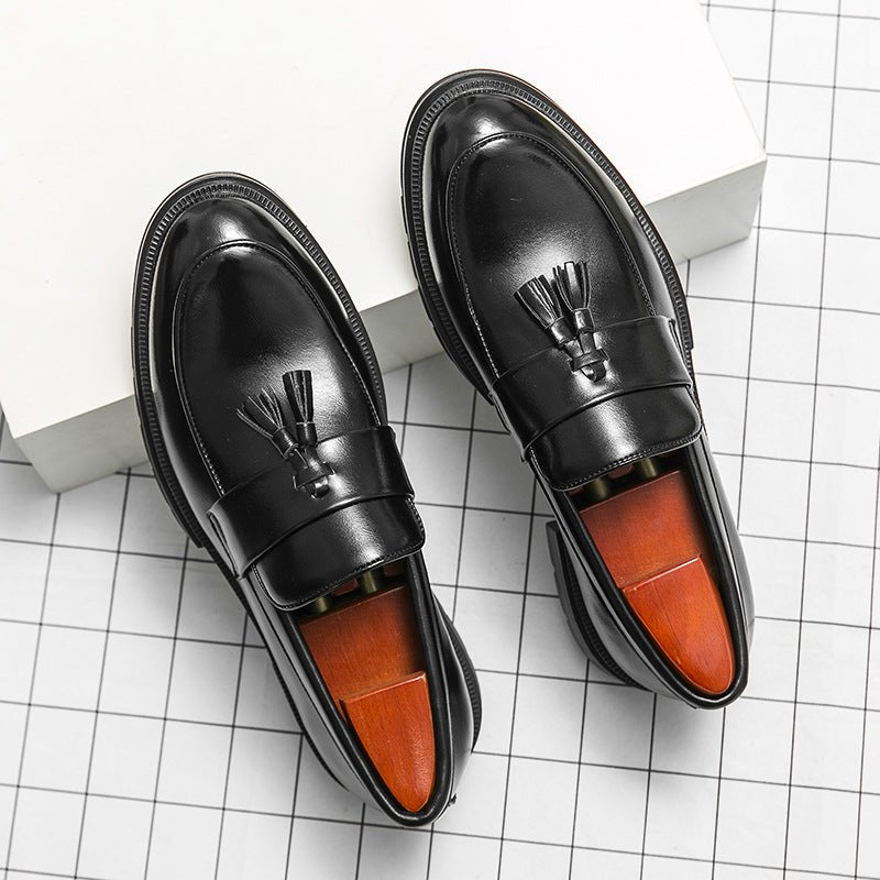 Men's Comfortable Breathable Tassel Slip - on Slip On Loafers Business Casual Leather Shoes - PratSN