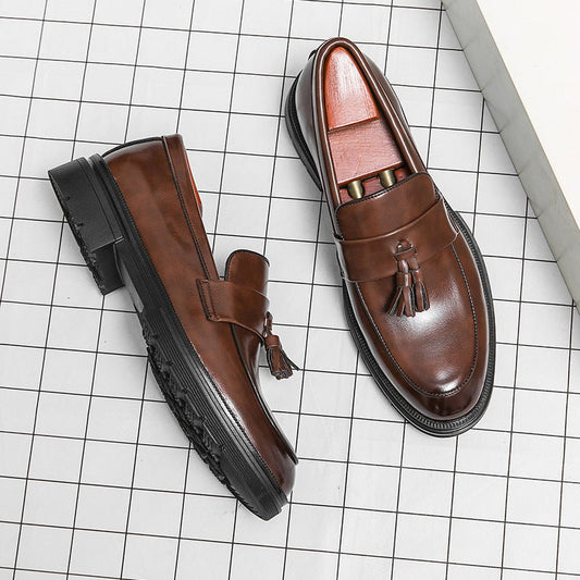 Men's Comfortable Breathable Tassel Slip - on Slip On Loafers Business Casual Leather Shoes - PratSN