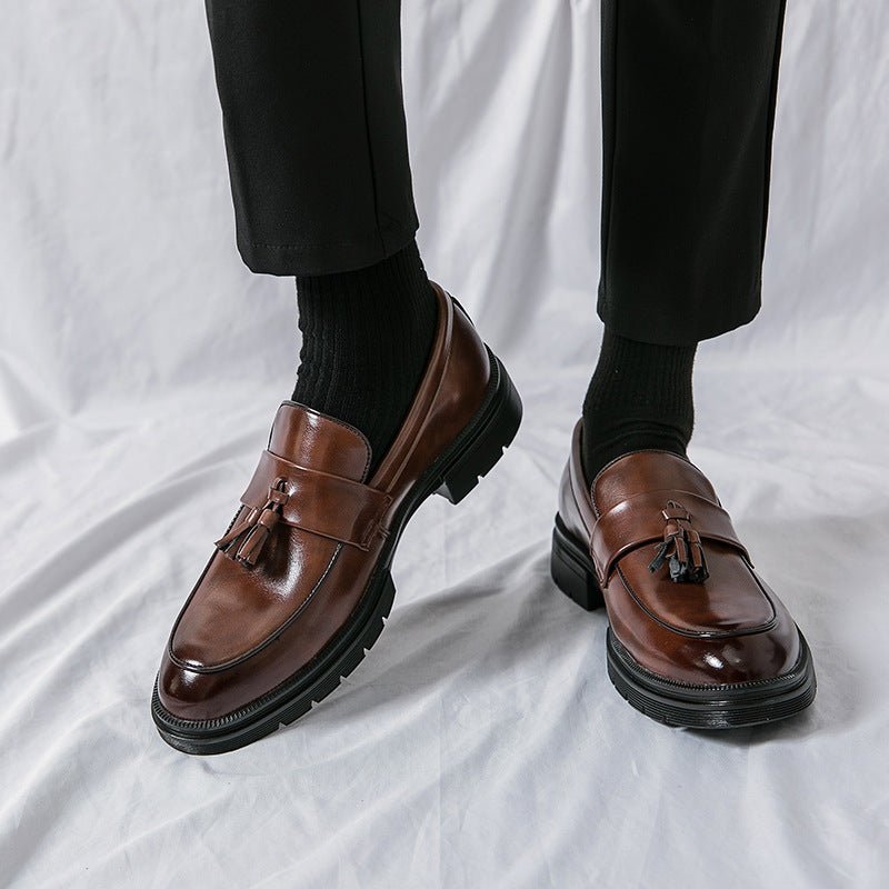 Men's Comfortable Breathable Tassel Slip - on Slip On Loafers Business Casual Leather Shoes - PratSN