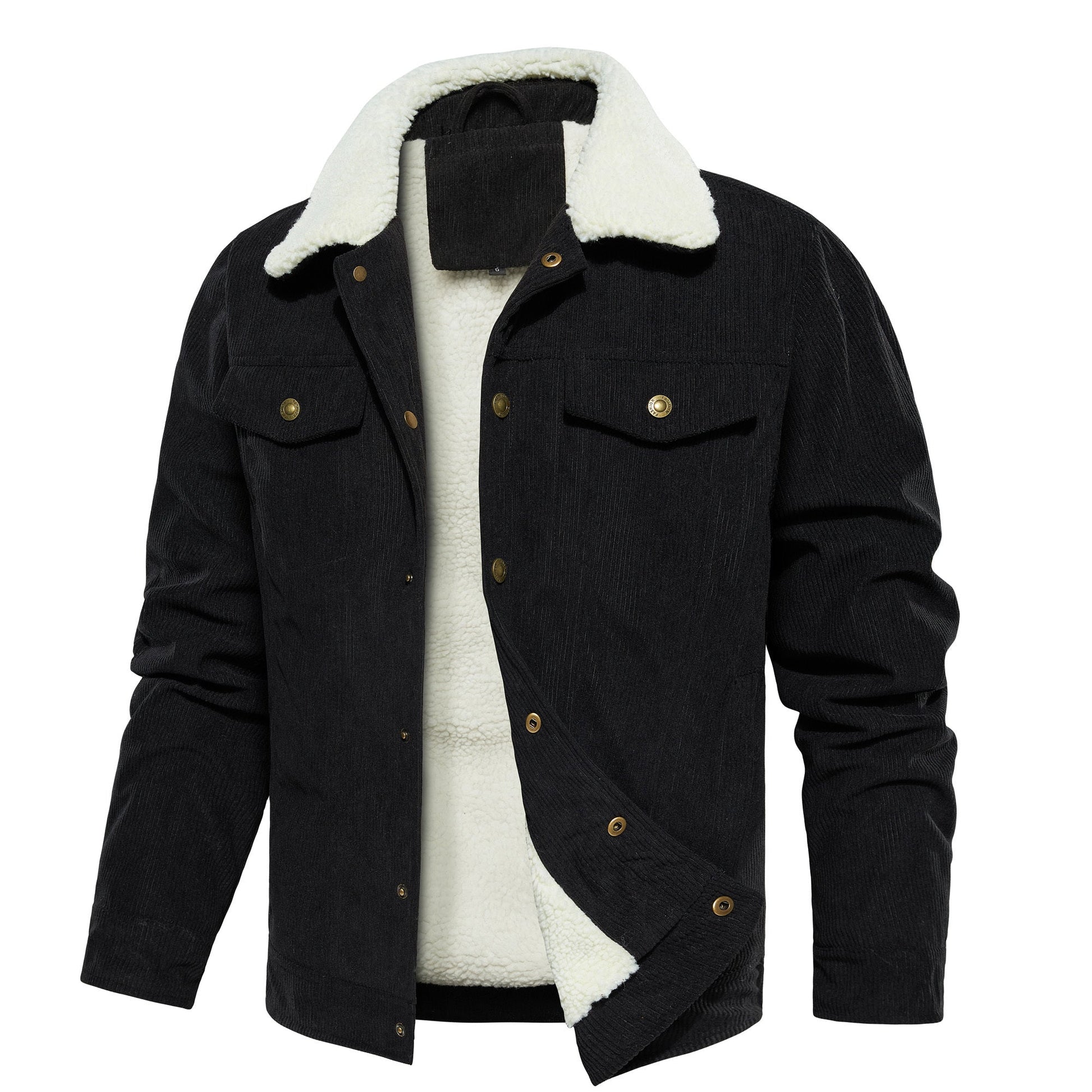 Men's Corduroy Jacket Winter Sherpa Lined Warm Thick Trucker Cargo Coat With 5 Pockets - PratSN