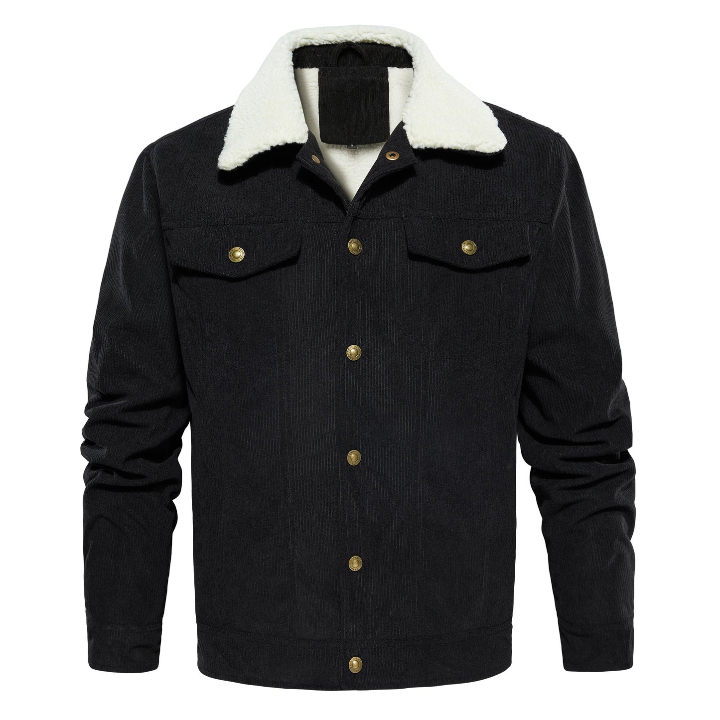 Men's Corduroy Jacket Winter Sherpa Lined Warm Thick Trucker Cargo Coat With 5 Pockets - PratSN