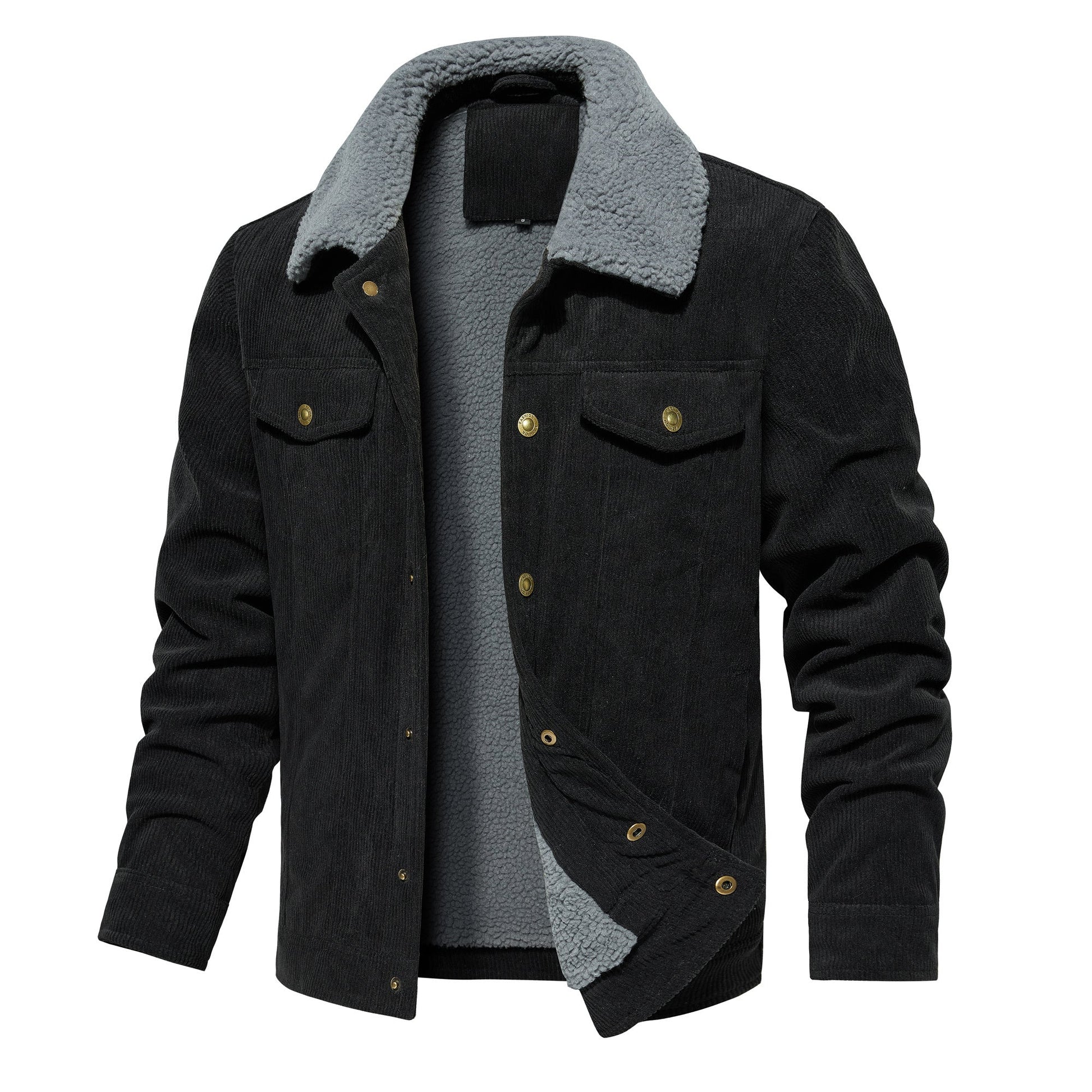 Men's Corduroy Jacket Winter Sherpa Lined Warm Thick Trucker Cargo Coat With 5 Pockets - PratSN