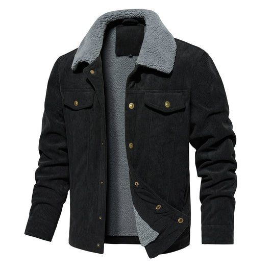 Men's Corduroy Jacket Winter Sherpa Lined Warm Thick Trucker Cargo Coat With 5 Pockets - PratSN