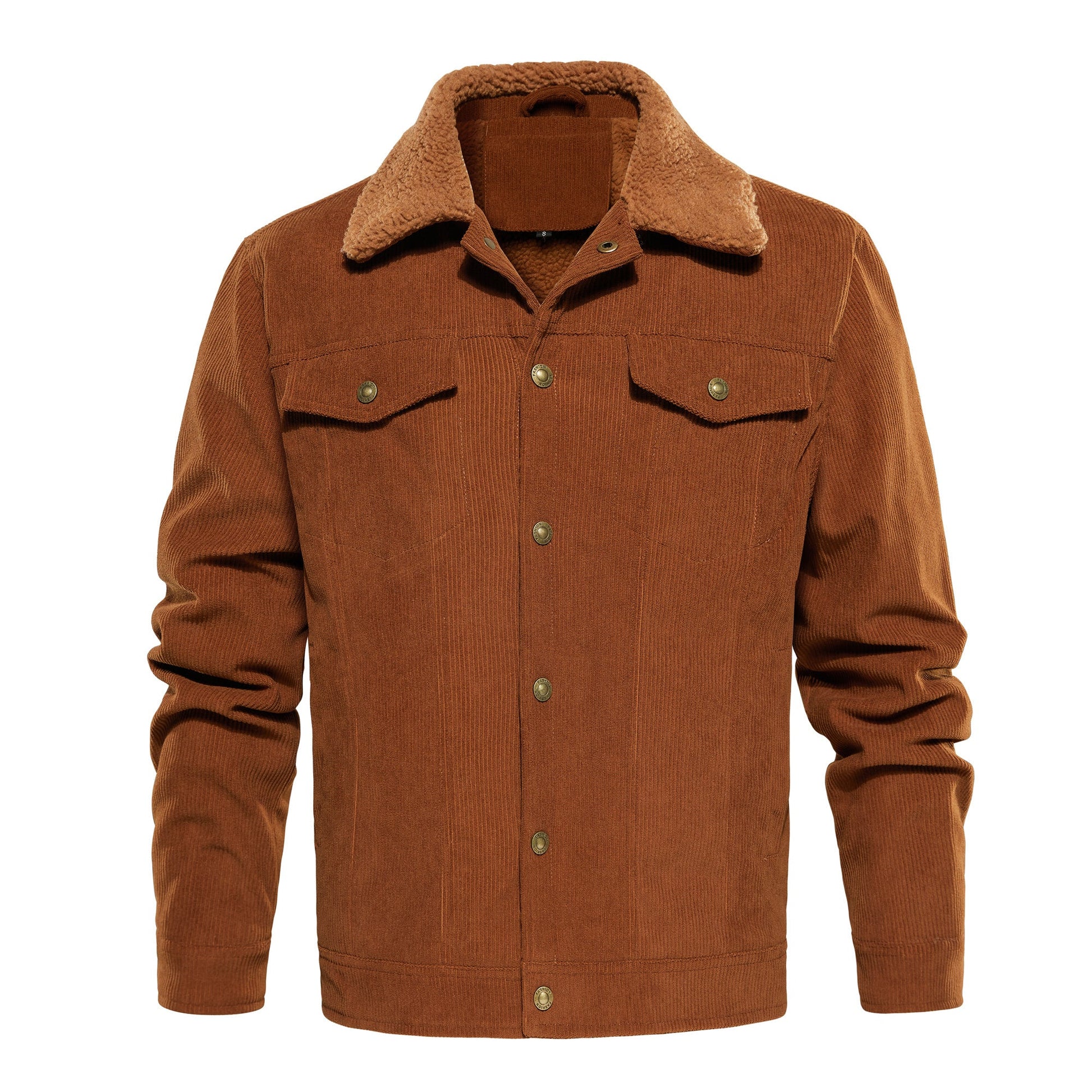 Men's Corduroy Jacket Winter Sherpa Lined Warm Thick Trucker Cargo Coat With 5 Pockets - PratSN