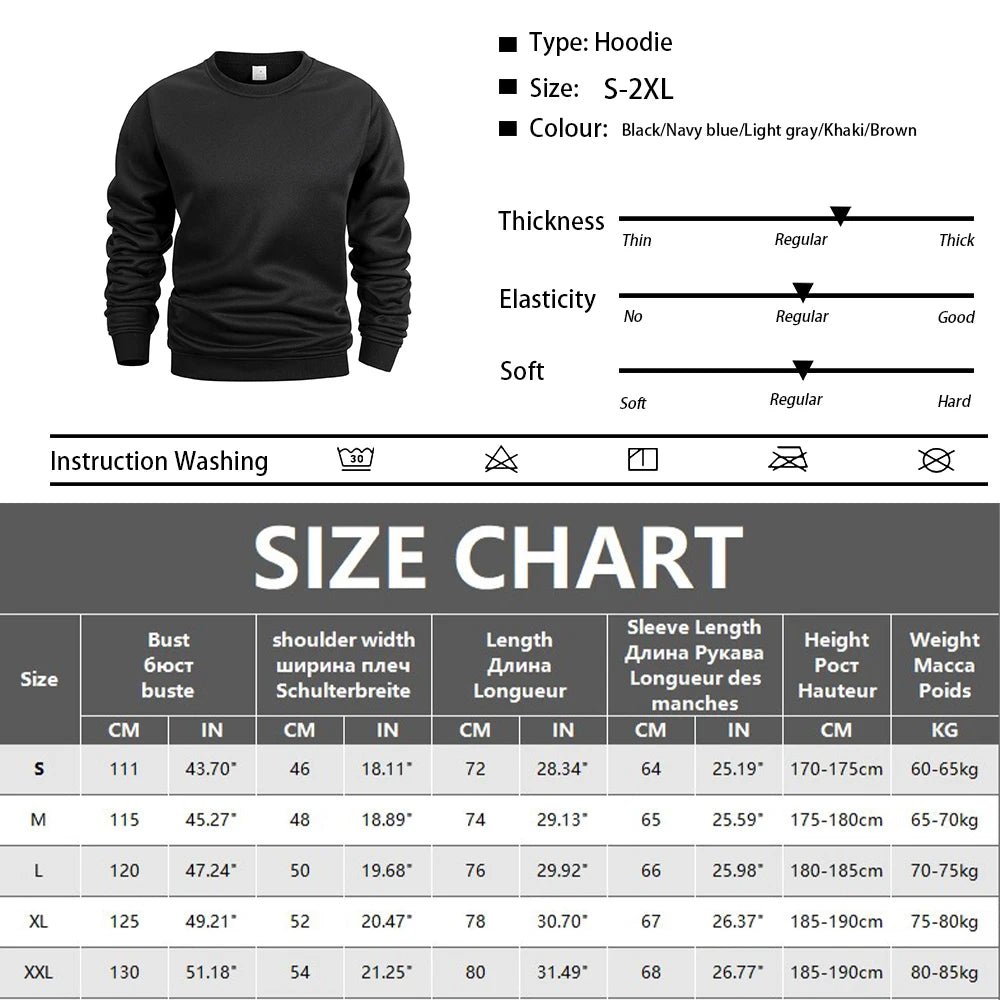 Men's Crew Neck Sweatshirts Solid Color Sweatwear Spring Outdoor Casual Daily Long Sleeve Pullover Hoodie Man Sportswear - PratSN